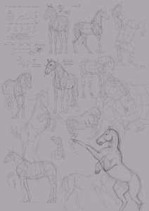 Digital sketchbook page journal filled with drawings, artworks, sketches, notes focused on study and practice