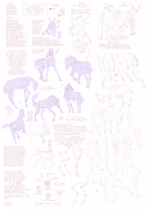Digital sketchbook page journal filled with drawings, artworks, sketches, notes focused on study and practice