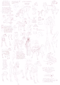 Digital sketchbook page journal filled with drawings, artworks, sketches, notes focused on study and practice