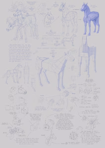 Digital sketchbook page journal filled with drawings, artworks, sketches, notes focused on study and practice