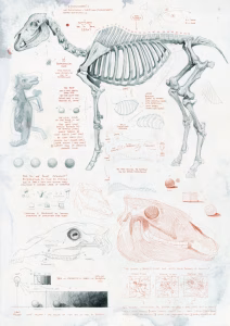 Digital sketchbook page journal filled with drawings, artworks, sketches, notes focused on study and practice