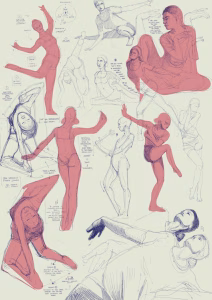 Digital sketchbook page journal filled with drawings, artworks, sketches, notes focused on study and practice