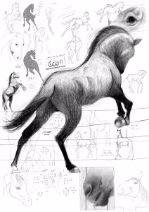 Digital sketchbook page journal filled with drawings, artworks, sketches, notes focused on study and practice
